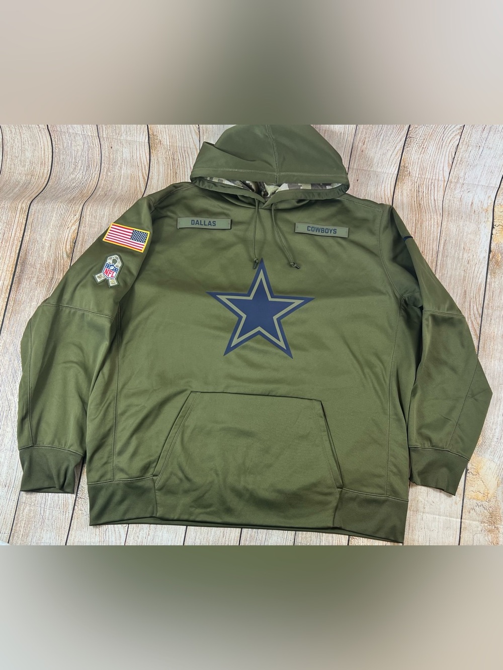 Mens NFL Nike Dallas Cowboys Salute to Service Hoodie Green Military Patches 3XL